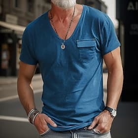 Men's T Shirt Tee Short Sleeve Shirt Tee Top Short Sleeve V Neck Spring  Summer Plain Fashion Designer Basic Front Pocket Vacation Street Going out Black White