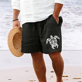 Men's Shorts Summer Shorts Beach Shorts Pocket Drawstring Elastic Waist Turtle Comfort Short Sports Outdoor Daily Going out Fashion Casual Black White Micro-el