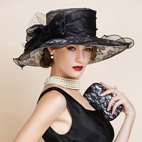 Hats Organza Bucket Hat Floppy Hat Sun Hat Tea Party Elegant Wedding With Rhinestone Floral Headpiece Headwear
