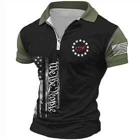 4th of July 2026 250th Men's American Flag Veterans Zip Polo Shirts Golf Shirt Short Sleeve Polo Shirts Collared Shirts Casual Streetwear Vacation Wear Party O