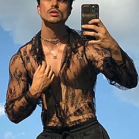 Men's Shirt Summer Shirt Mesh Shirt Sheer Shirt Sheer Blouse Black Long Sleeve Plain Lapel Hawaiian Holiday Mesh Clothing Apparel Fashion Casual Comfortable