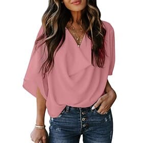 Women's Blouse Dressy Tops Elegant Stylish Solid Color Ruched Batwing Sleeve 3/4 Length Sleeve Regular Tops Cowl Neck Work Daily Black White Yellow Pink Sky Bl