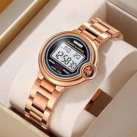 SKMEI Mother's Day Gift for Women Digital Watch Fashion Casual Wristwatch Luminous Alarm Clock Calendar Date Stainless Steel Watch