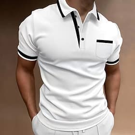 Men's Polo Shirts Golf Shirt Casual Sports Lapel Short Sleeve Fashion Basic Color Block Patchwork Front Pocket Summer Regular Fit Blue White Red Navy Blue Gray