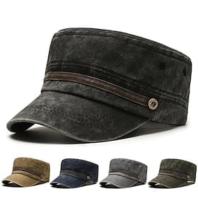 Men's Flat Cap Sun Hat Trucker Hat Navy Blue khaki Cotton Fashion Casual Street Daily Solid Color Adjustable Sunscreen Breathable