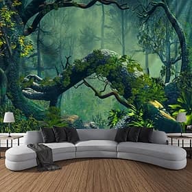 Zauberwald Landschaft Wandteppich Kunstdekor Foto Hintergrund Decke Vorhang hängend Zuhause Schlafzimmer Wohnzimmer Dekoration Wandtuch XXL Natur