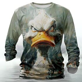 Men's Animal Funny T Shirt Henley Shirt Long Sleeve T shirt 3D Print Crew Neck Shirt Designer Retro Vintage Street Casual Daily Red Purple Green Summer Spring