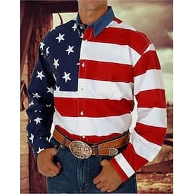 Voor heren 4 juli, 250e verjaardag van de VS Amerikaanse vlag Westers overhemd Overhemd met knopen Cowboyshirt Lange mouw Western stijl Dagelijks Strijkijzer O