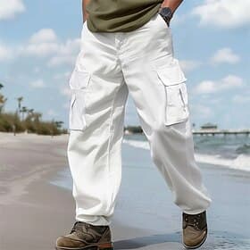 Men's Cargo Trousers Linen Pants Summer Pants Beach Pants Multi Pocket Straight Leg Plain Comfort Breathable Full Length Outdoor Daily Going out Fashion Street
