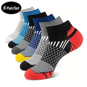 Men's 6 Pairs Multi Packs Socks Running Socks Casual Socks Black White Color Geometic Sports Outdoor Daily Vacation Basic Medium Spring Fall Fashion Casual