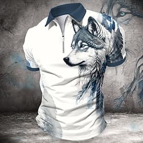 Voor heren Wolf Poloshirts met rits Golfshirt Korte mouw Poloshirt Overhemden met kraag Casual Grappig Streetwear Vakantiekleding Feestoutfits 3D-afdrukken Pol