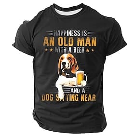 Men's Funny Graphic T-Shirt - Happiness is an Old Man, Beer  Dog - Short Sleeve Lifestyle Tee