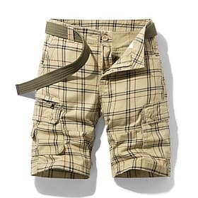Men's Cargo Shorts Shorts Hiking Shorts Straight Pocket Plaid Comfort Breathable Short Sports Outdoor Daily Going out Stylish Classic Style Black Blue