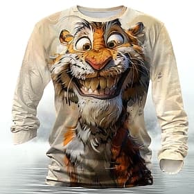 Men's Tiger T Shirt Henley Shirt Long Sleeve T shirt 3D Print Crew Neck Shirt Designer Retro Vintage Street Casual Daily Green 1# Blue Purple Summer Spring Fal