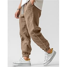 Men's Linen Pants Trousers Summer Pants Elastic Waist Straight Leg High Rise Solid Color Comfort Breathable Full Length Wedding Holiday Vacation Fashion Gray G