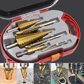 High-speed Reaming Pagoda Sawtooth Set 6Pcs Step Drill Bits Saw Drill Set HSS Titanium Milling Cutter for Woodworking Metal Core Hole Opener 4-12 4-20 4-32mm 3