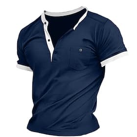 Men's Henley Shirt Tee Top Color Block Henley Outdoor Casual Short Sleeve Button Pocket Clothing Apparel Fashion Designer Comfortable