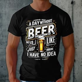 Men's Graphic Tee: Funny 'A Day Without Beer Is Like Just Kidding I Have No Idea' Beer Lover Shirt
