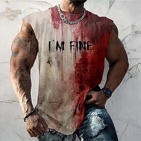 Herren Blutspritzer Blutflecken T Shirt Ärmellos T-Shirt 3D-Druck Rundhalsausschnitt Hemd Mode Täglich Party Straße Khaki Sommer Frühling Bekleidung S M L XL X