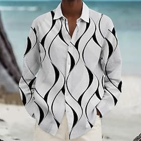Men's Geometric Geometric Pattern Beach Shirt Button Up Shirt Long Sleeve Hawaiian Casual Vacation Daily Fall Winter Spring  Summer Turndown Collared Shirts Bu