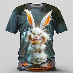 Men's Graphic Rabbit T Shirt Short Sleeve T shirt 3D Print Crew Neck Shirt Retro Vintage Casual Street Style Sports Outdoor Holiday Going out Blue Brown Spring