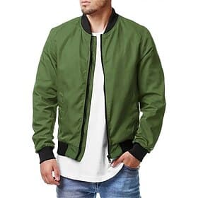 Men's Lightweight Jacket Summer Jacket Bomber Jacket Windbreaker Vacation Daily Pocket Spring   Fall Plain Fashion Classic Stand Collar Regular Black Navy Blue