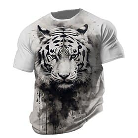 Men's Wolf Tiger T Shirt Short Sleeve T shirt 3D Print Crew Neck Shirt Fashion Designer Street Daily Sports Black White Gray Summer Spring Clothing Apparel S M