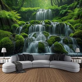 Forest Cascade Landscape Hanging Tapestry Wall Art Large Tapestry Mural Decor Photograph Backdrop Blanket Curtain Home Bedroom Living Room Decoration