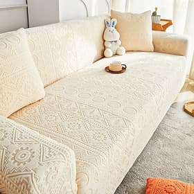 Bohemian Geometric Jacquard Chair Sofa Slipcover Stretch Sofa Cover Plush Fleece Armchair Covers Anti-Slip Furniture Protector for Kids