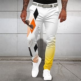 Men's Geometric Dress Pants Mid Waist Business Casual Formal Dailywear Pocket Summer Spring Fall 3D Print White