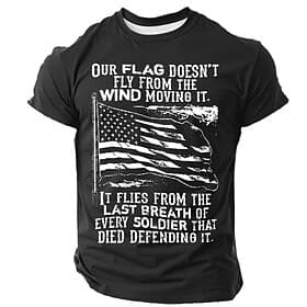 4th of July 2026 250th Memorial Day Men's Patriotic Vintage Retro Patriot 3D Print US Flag Veteran Crew Neck Short Sleeve T-Shirt Casual Street