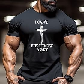 Men's Bible Cross T Shirt Short Sleeve T shirt 3D Print Crew Neck Shirt Vintage Cool Party Holiday Oktoberfest Black Red Blue Summer Spring Clothing Apparel