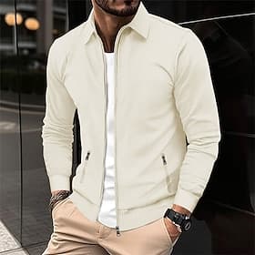 Men's Lightweight Jacket Waffle Jacket Summer Jacket Shirt Jacket Vacation Daily Soft Pocket Spring   Fall Plain Fashion Classic Lapel Regular Waffle Fabric Bl