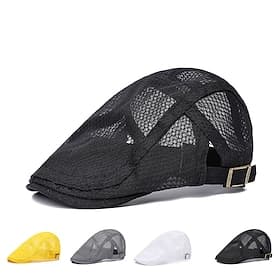 Hombre Gorra Plana Sombrero Ascot Sombrero de vendedor de periódicos Negro Blanco Fibra de acrílico Malla Moda Casual Calle Diario Plano Ajustable Filtro Solar