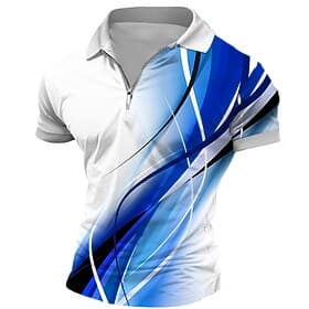 Men's Geometric Zip Polo Shirts Golf Shirt Short Sleeve Polo Shirts Collared Shirts Business Casual Vacation Wear Formal Wear Festival Wear 3D Print Quarter Zi