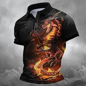 Herren Tiermotiv Drache Poloshirts Golfshirt Kurzarm Polo-Shirts Hemden mit Kragen Lustig Streetwear Urlaubskleidung Party-Outfits 3D-Druck Knöpfe Sommer Frühl
