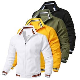 Men's Lightweight Jacket Bomber Jacket Daily Vacation Pocket Spring   Fall Plain Fashion Classic Lapel Regular Black White Yellow Light Green Dark Blue Jacket