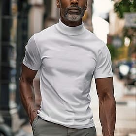 Herren T Shirt Falscher Rollkragen Kurzarm Rollkragen Sommer Frühling Herbst Einfarbig Einfach Mode Lässig Bequem Urlaub Straße Ferien Weiß Top T-Shirt für Her