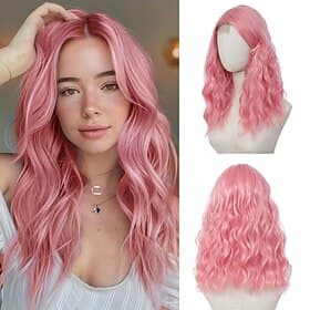 perruque perruques mi-longues pour femmes, perruque ondulée en cheveux synthétiques avec mèches améliorées, perruque en cheveux naturels pour une utilisation q