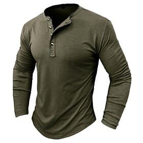 Men's Henley Shirt Tee Top Solid Color Henley Outdoor Street Long Sleeve Button Clothing Apparel Fashion Daily thumbnail 2