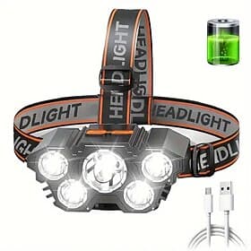 LED Headlights USB Rechargeable Waterproof LED Headlamp 5 Heads for Camping Fishing  Emergency Lighting Includes USB Cable