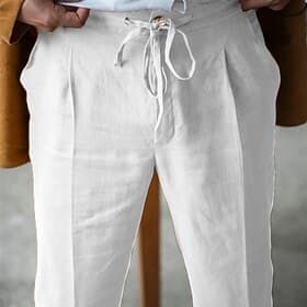 Men's Linen Pants Trousers Summer Pants Beach Pants Plain Breathable Soft Casual Daily Holiday Fashion Streetwear White Navy Blue Inelastic