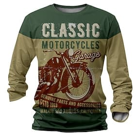 Herren Motorrad T Shirt Henley Hemd Langarm T-Shirt 3D-Druck Rundhalsausschnitt Hemd Designer Retro Vintage Straße Lässig Khaki Sommer Frühling Herbst Bekleidu