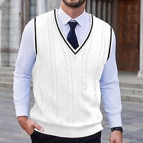 Men's Sweater Vest Dress Sweater Pullover Sweater Jumper Knit Sweater Ribbed Cable Knit Regular Tops Knitted Plain V Neck Keep Warm Modern Contemporary Daily W thumbnail 2