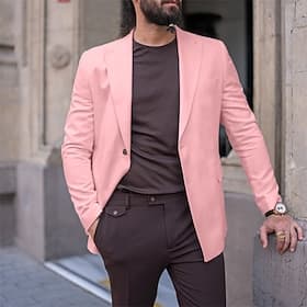 Men's Blazer Business Cocktail Party Wedding Party Fashion Casual Spring   Fall Polyester Solid Color Pocket Buttons Comfortable Single Breasted Blazer Light P thumbnail 2