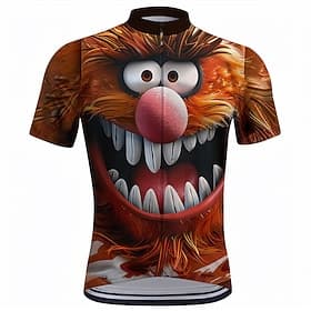 Herren Radtrikot Cartoon Druck Kurzarm Fahhrad T-Shirt Oberteil mit 3 Gesäßtaschen Mountainbike MTB Straßenradsport Schnelltrocknend Frontreißverschluss Feucht