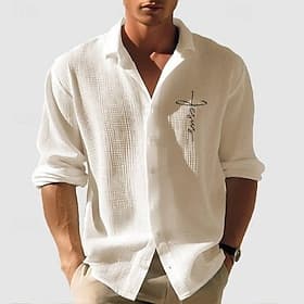 Men's Waffle Shirt Summer Shirt Casual Shirt Waffle Knit Shirt White Long Sleeve Textured Fashion Turndown Streetwear Vacation Clothing Apparel Cotton Fashion