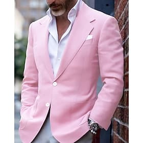 Men's Blazer Business Cocktail Party Wedding Party Fashion Casual Spring Fall Polyester Solid Color Pocket Buttons Comfortable Single Breasted Blazer Light P