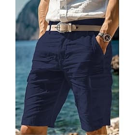 Men's Cargo Shorts Shorts Linen Shorts Summer Shorts Beach Shorts Multi Pocket Straight Leg Plain Comfort Breathable Knee Length Casual Daily Holiday Fashion D