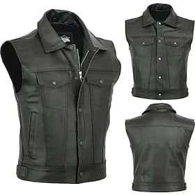 Men's Vest Gilet Daily Vacation Fashion Business Spring   Fall Pocket Polyester Leather Comfortable Solid Color Zipper Lapel Regular Fit Black Vest